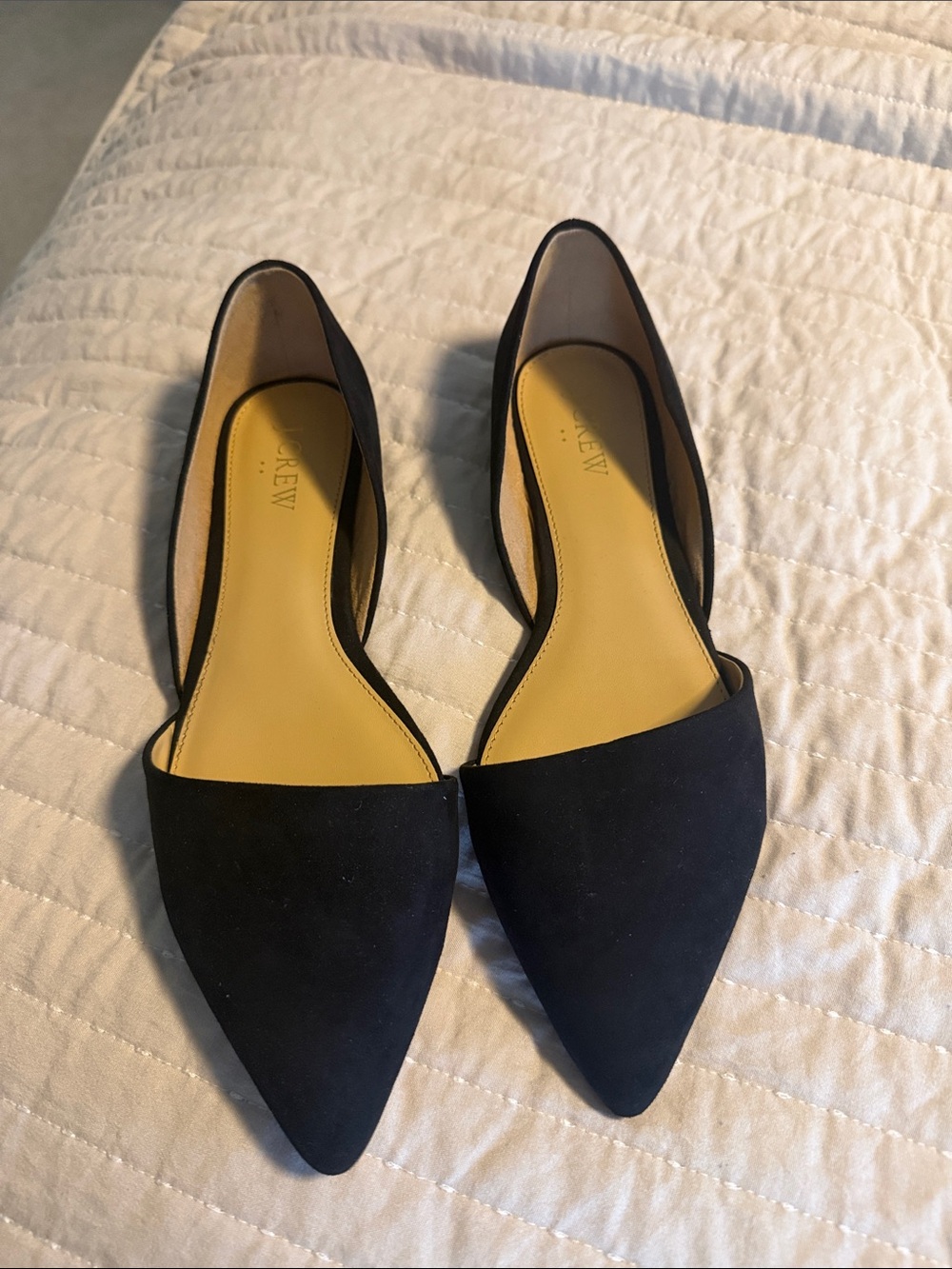J. Crew Black Pointed D'Orsay Suede Flats